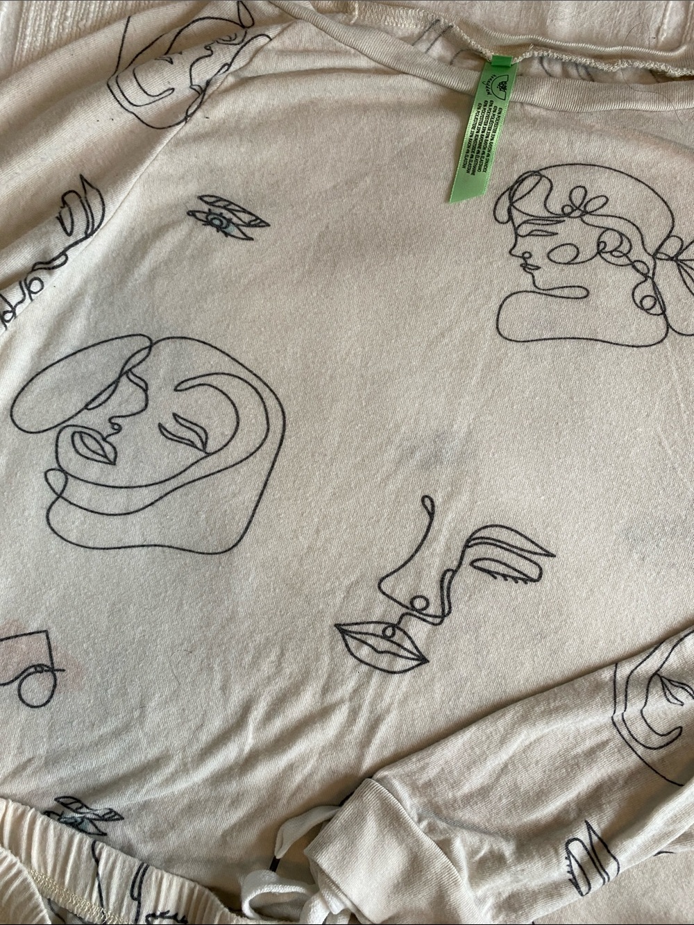 Honeydew Intimates Cream Pajama Top with Black Line Art Faces